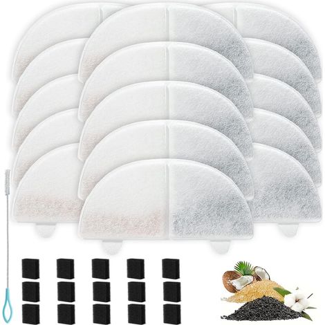 WF20/CF20 Filtre pour Fontaine à Eau pour Chat Remplacement pour 68oz/2L Fontaine à Eau pour Animaux de Compagnie Lot de 13 filtres avec Lot de 13 filtres pour Pompe à Eau (1/5)
