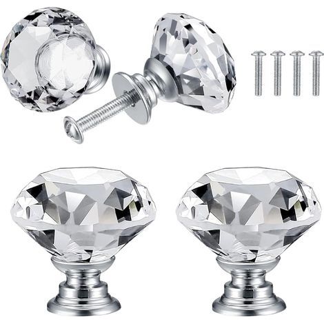 Pcs Crystal Door Knobs, Diamond Handles, Diamond Furniture Handles, Cabinet Decoration Knobs, Drawer Knobs, Kitchen Knob Handles 30 mm (1/5)