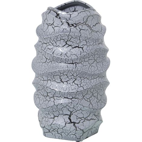 Vase de Table en céramique Gris craquelé et Argent 20 x 33 cm, Bouche 10 x 10 cm