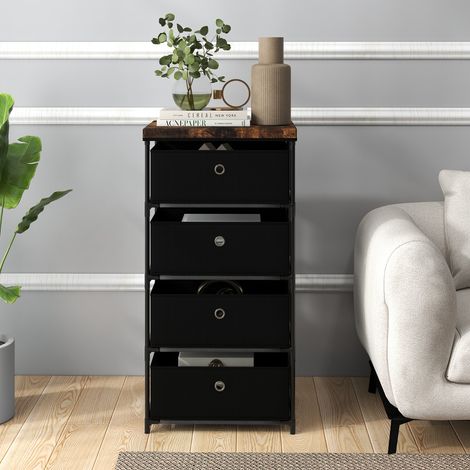 Commode 4 Tiroirs en Tissu Commode Chambre avec Cadre en Métal et Plateau Commode Haute pour Chambre Adulte/Enfant 42 x 33,5 x 84,5cm Noir (1/3)
