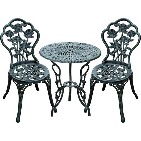 Juego De Jardín Bistro, Muebles De Jardín De 3 Piezas. Conjunto De Muebles De Balcón De Aluminio Fundido Verde Antiguo. (1/5)