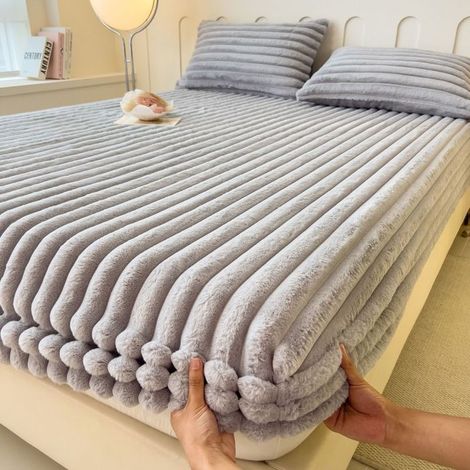 Drap Housse en Flanelle Velours Épais, 150x200cm +26cm Ultra Doux et Luxueux, Antidérapant, Protège-Matelas Confort Hiver,Gris (1/5)