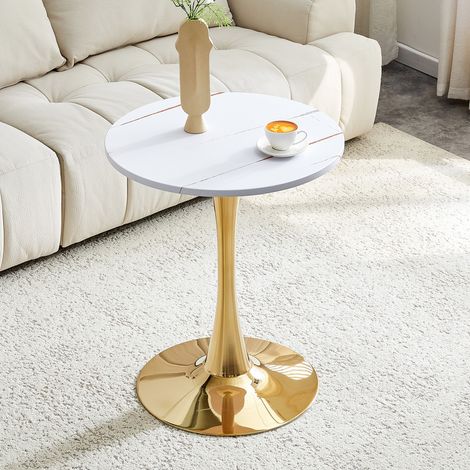 Runder Beistelltisch aus MDF und Metall, Weiß-Gold, Höhe 72 cm