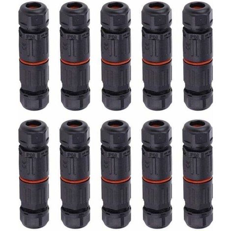 10 PCS IP68 Etanche Connecteur de Câble Electrique, Femelle 3 Broches Connecteurs Etanches Prise de Courant Extérieure Raccord de Connecteur Fil Etanche (1/4)