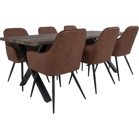 Tony Salle à manger, 1 table à manger et 6 chaises, brun et chêne. (1/5)
