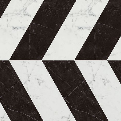 Mosaïque effet Marbre Blanc Carrare / Noir Marquina Chevron 22,9x22,5x0,95 cm Brillant Marvillo - Mur intérieur (vendu par carton de 0,31 m²) - RO'MA CARRELAGE