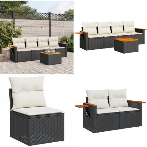 Salon de jardin 5 pcs avec coussins noir résine tressée - Ensemble Salon De Jardin - Meuble Extérieur - Jardin Design - Mobilier De Jardin - Chaise Longue - Home & Living (1/5)