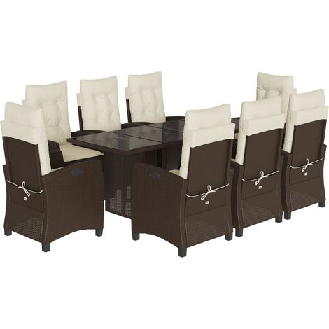Maison Exclusive - 9-tlg. Garten-Essgruppe mit Kissen Braun Poly