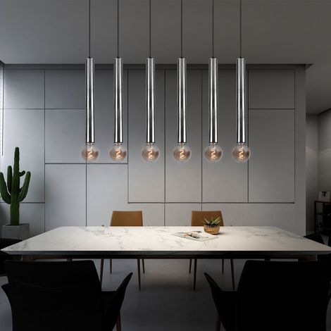 Suspension table à manger suspension suspension 6 flammes suspension lampe de table à manger Réglable en hauteur, métal nickel, 6x douilles E27, LxH 110x150 cm (1/5)