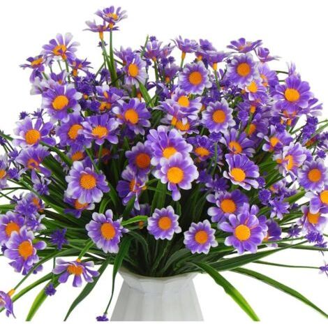 Lot de 8 Marguerites Artificielles UV Résistantes Suspendables Intérieur Extérieur Violet (1/4)