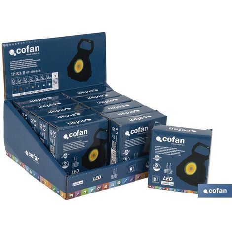 COFAN expositor llavero linterna 12 uds , Potencia la visibilidad y disponibilidad de las linternas pequeñas Cob Led recargables con este expositor de cartón que incluye 12 unidade (1/4)