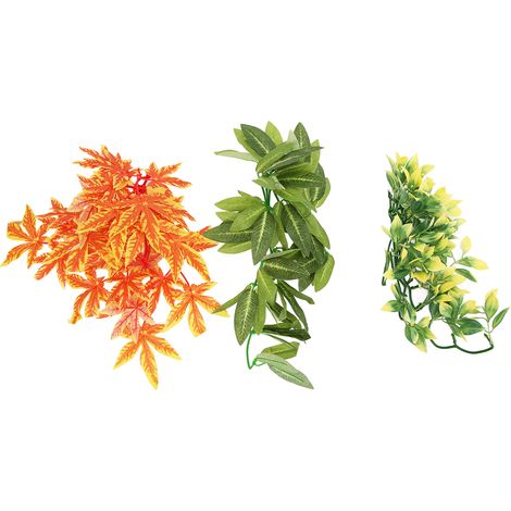 Plantes de reptiles en plastique, 3 pièces, rotin artificiel suspendu décoratif avec ventouse pour habitat de lézards Dragon barbu (1/5)