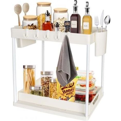 Rangement coulissant – Blanc – 2 étages – Sous évier – Cuisine/salle de bain (1/5)