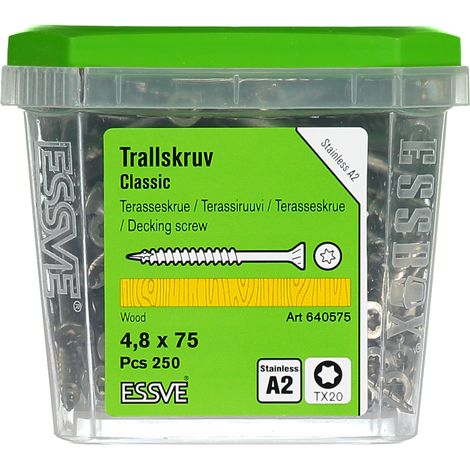 Tornillos para tarimas ESSVE CLASSIC para madera, acero inoxidable A2, 4,8 x 75 mm, 250 unidades. (1/2)