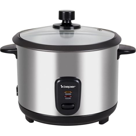 Cuiseur à riz électrique BEPER P101VAP001 avec fonction maintien au chaud, panier vapeur, revêtement antiadhésif, couvercle en verre, arrêt automatique, acier inoxydable (1/5)