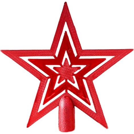 Dekoration für den Weihnachtsbaum – OKUMGGYJ – Goldener Pentagramm-Stern – Kunststoff – Rot und Gold – 10 cm