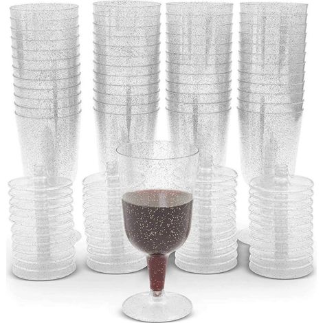 50 Pièces Verres à Vin à Paillettes Argentées, 170ml Verres de Dégustation de Vin en Plastique Gobelets à Vin Réutilisables à Tige Coupes à Dessert pour Mousse Pudding Bière Champagne (1/5)