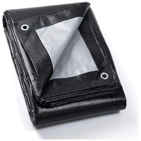 [JAMAIS UTILISÉ] Bâche imperméable à œillets, 3 m x 6 m, noire/grise, toile tissée 190 g/m², polyvalente, résistante à la déchirure, stabilisée aux UV et résistante à la moisissure. (1/5)