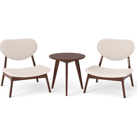Lot de 2 Fauteuil Salon avec Petite Table Basse, Fauteuil de Lecture Bouclette, Cadre en Bois Massif, Chaises de Lecture Moderne, Beige (1/5)