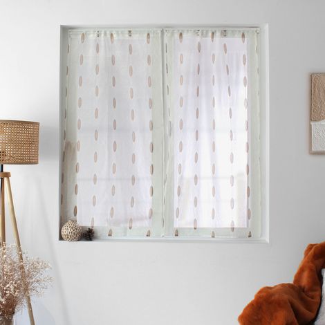 Paire de petits vitrages jacquard motif ovale Naturel 60x120 cm (1/3)