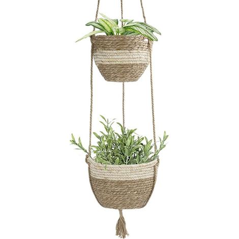 Panier De Jardinière Suspendu en Jonc De Mer, Pots De Fleurs Couvrir Le Panier De Rangement Conteneurs De Plantes (Beige) (1/5)