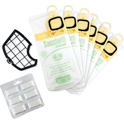 Sacchetti folletto vk 140 vk 150 6pz + 6 profumi + filtro motore compatibili
