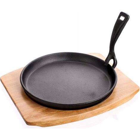 Sartén con placa calefactora sobre tabla de madera Banquet Grada de 22 cm, hierro fundido (1/5)