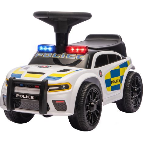 Voiture électrique enfants, jouet police musique, lumières, anti-basculement/rangement sous siège, 18-36 mois, blanche (1/5)