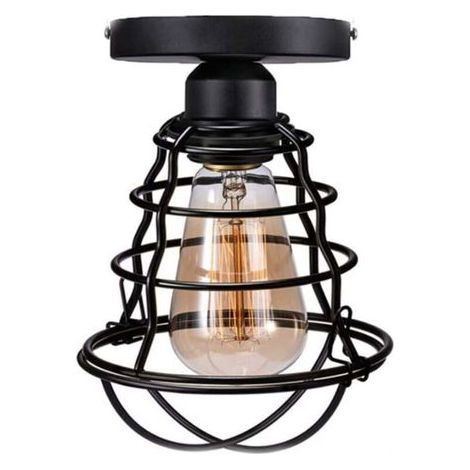 Vintage Retro Metal Industrial Design Ceiling Light, 1-Flame Black Ceiling Light, Ø15x19cm, for Hallway, Balcony, Bathroom, Bedroom (1/4)
