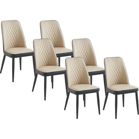 Vente-Unique – Lot de 6 chaises en simili et métal – Beige et gris anthracite – Assise mousse haute résilience – Charge max 120 kg (1/5)