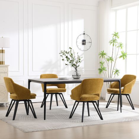 Wahson Dining Chairs 4Pcs in Chenille Corner Chairs Upholstered Swivel Leisure Chairs with Armrest for Kitchen Living Room, Yellow (1/5)