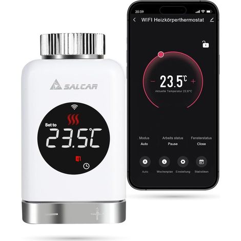Heizkörperthermostat TRV801W Thermostat Heizung Smart LCD WiFi Thermostat kompatibel mit Amazon Alexa & Google Assistant Heizungsthermostat Tuya Smartes Heizkörper, kein Gateway Erforderlich (1/5)