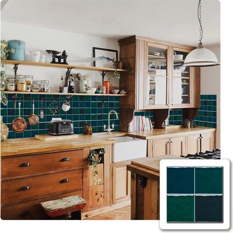 Autocollant pour carrelage épais avec effet mosaïque, vinyle à décoller et coller, auto-adhésif, mur arrière, étanche, pour cuisine, salle de bains, 15 x 15 cm, vert bleu (1/5)