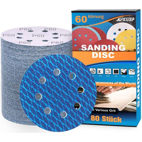 Disques abrasifs en forme de diamant 125 mm grain 60, papier de verre anti-colmatage 8 trous, pour ponceuse orbitale aléatoire excentrique (80 pièces) (1/5)