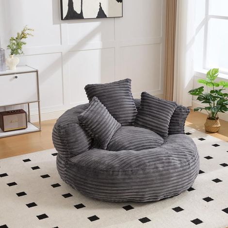 Pouf géant confortable gris avec 3 coussins, pour intérieur et extérieur (1/5)