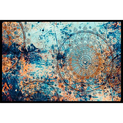 Affiche encadrée mandala artistique bleu et ocre (1/5)