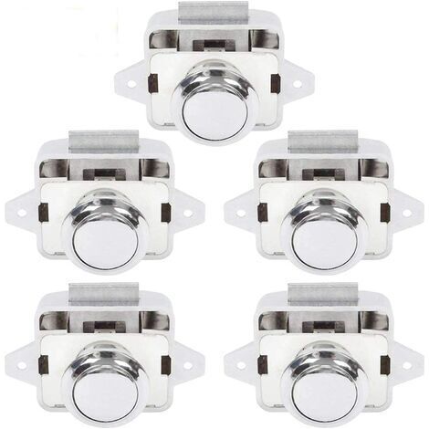 Bouton poussoir Loquet sans clé Serrure de meuble Fermoir Bouton de porte de placard pour RV caravane de moteur 5 pièces Argent