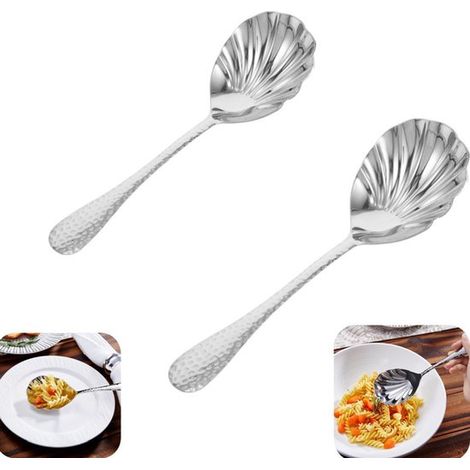 Cuillères en métal lot de 2 - cuillères à soupe et à bouillie pour cuisine et restaurant, argent, 22 x 6,7 cm (1/5)