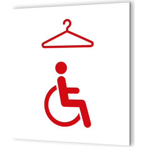 Pictogramme Vestiaires PMR - Plaque signalétique Dibond blanc - Picto rouge - 20x20 cm, 3 mm, fixation multiple (1/5)