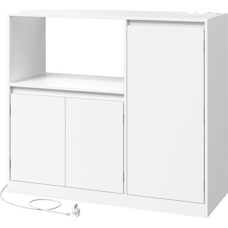 Vasagle – Armoire de cuisine blanche avec étagère micro-ondes – 3 portes – 90 x 40 x 90 cm – Panneau d’aggloméré – Multiprise intégrée