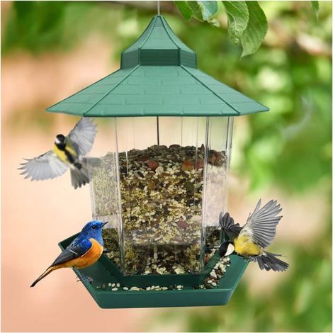 Mangeoire à oiseaux d'extérieur, mangeoire suspendue, grande capacité, distributeur de nourriture pour oiseaux (1/5)