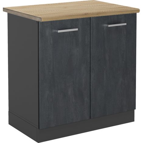 Armario bajo para fregadero R-Line, Hormigón negro, 80 cm ET Roble, Vicco