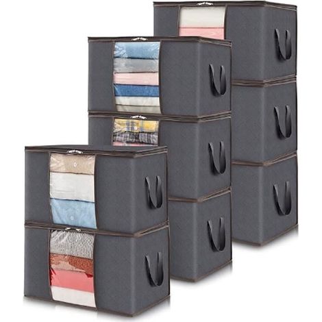 Sac de rangement - FOLAYA - Lot de 8 - Tissu non tissé - 60 litres - Pliable avec poignée renforcée (1/4)