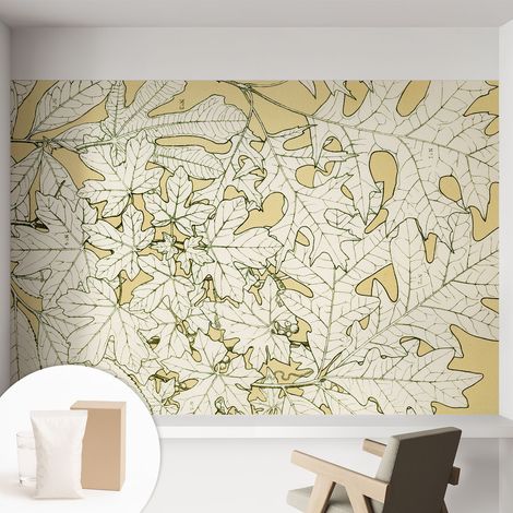 Tapete Vliestapete mit Kleber - Wanddekoration - Wandfolie - 3D Tapete Wand - Wohnungsdeko Baumblätter 152x104 cm