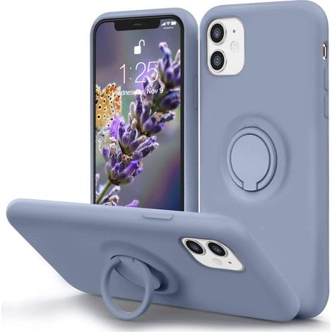 Coque iPhone 11 - Anneau Pivotant 360° - Pied De Support Intégré - Doublure Microfibre - Silicone Liquide Antichoc - Protection Intégrale - 1 Pièce (1/5)