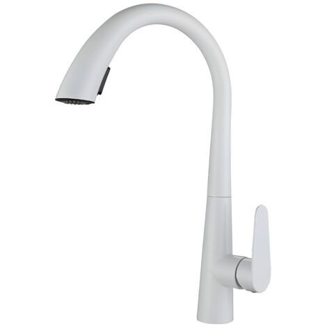 304 Stainless Steel Pull-Out Kitchen Faucet, 360° Rotation, White (1/5)