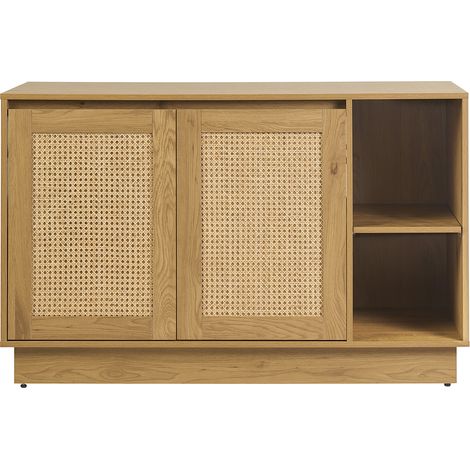 Meuble de salle de bain finition bois clair chêne et cannage rotin L120 cm ALICANTE (1/5)