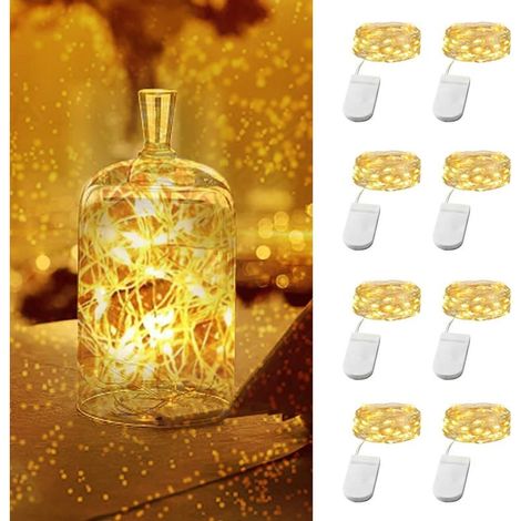 Batteriebetriebene Lichterkette, 8er-Pack LED-Lichterkette, 2 m lange kupferfarbene, batteriebetriebene Lichterkette mit 20 warmweißen LEDs für Geburtstagsdekoration (1/5)