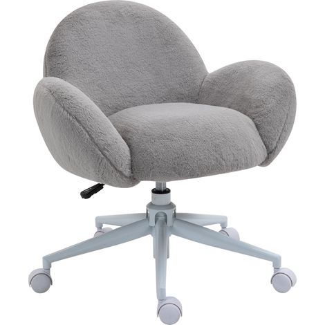HOMCOM Fluffy Leisure Chair Office Chair with Backrest Armrest Wheels Grey (1/5)