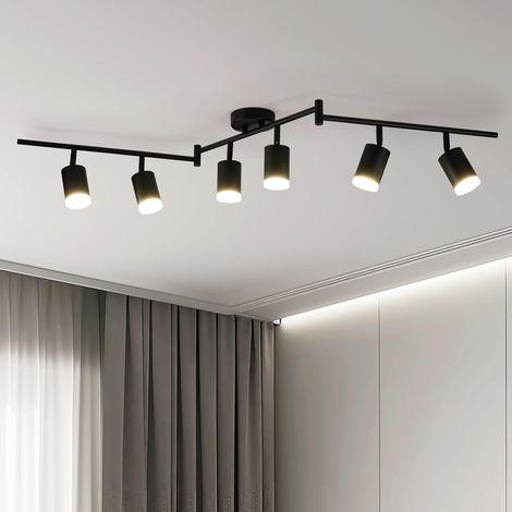 Luminaire Plafonnier LED 6 Spots Orientable Noir GU10, Sans Ampoule Moderne Plafonnier Spot, Spots et Rails de Spots, Éclairage da Plafond en Métal, Luminaire Spot Plafond pour Cuisine Salon (1/5)